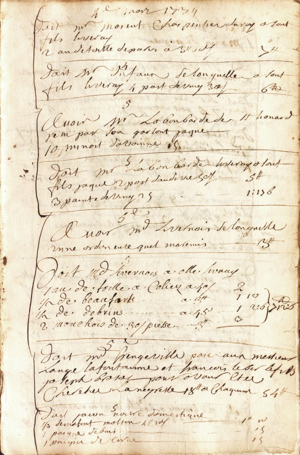 Livre de comptes du marchand Alexis Lemoine dit Monière, 1734, BM71_1