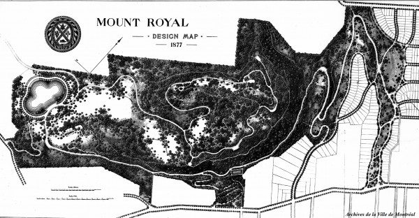 Plan d’aménagement de Frederic Law Olmsted pour le parc du Mont-Royal. - 1877. VM105-Y-1_0756-01. Archives de la ville de Montréal