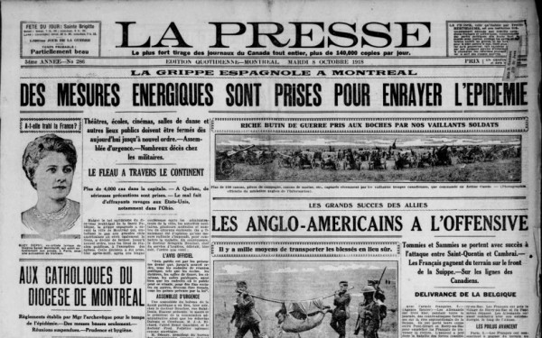 La Presse, 12 octobre 1918, http://numerique.banq.qc.ca/patrimoine/details/52327/3197697 (consultée le 14 mai 2020)