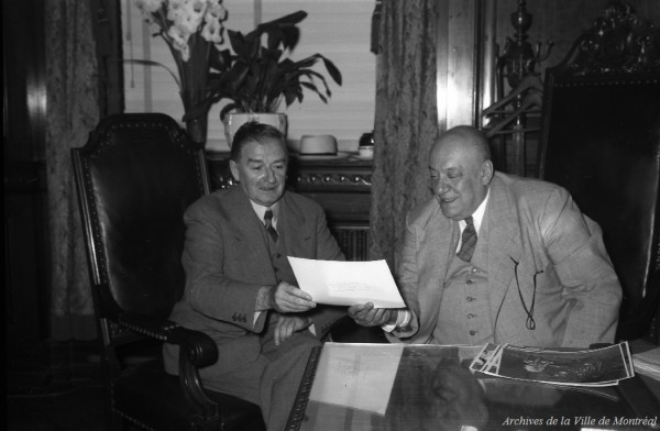 Camillien Houde et Maurice Duplessis, premier ministre du Québec. 9 août 1948. VM94,Z277-3