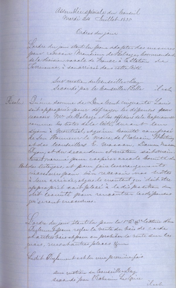 Extrait du procès-verbal du Conseil municipal, 24 juillet 1855. VM1,S10,D10