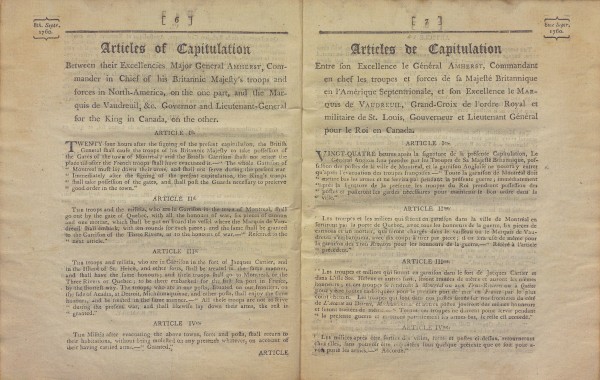 Articles de la Capitulation de Montréal, 8 septembre 1760.