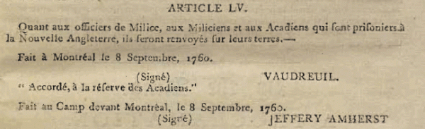 Article 55 de la Capitulation de Montréal, 8 septembre 1760