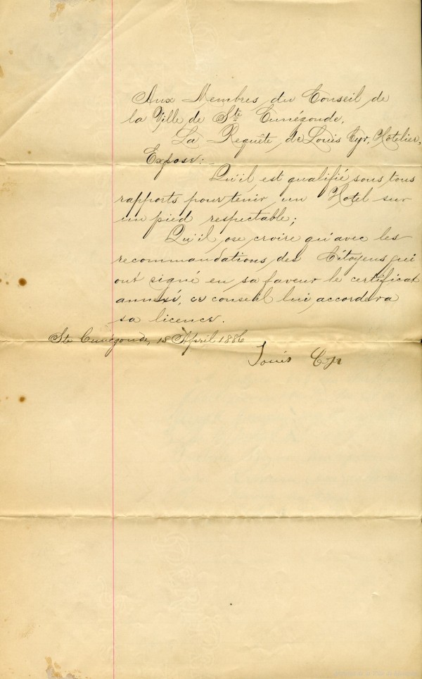 Requête et certificat de Louis Cyr au Conseil de ville de Sainte-Cunégonde, 1886, P27,SD,SS1,D28,P1351-002
