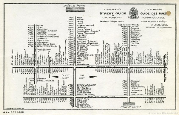 Guide des rues de numérotage civique, 1937. VM6,S10,D2090-A