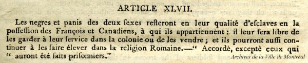 Article 47 de la Capitulation de Montréal, 1760, VM6,V.258.1-5