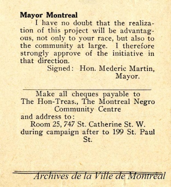 Extrait du dépliant du Negro Community Center, 1927, VM6D3310-92-002