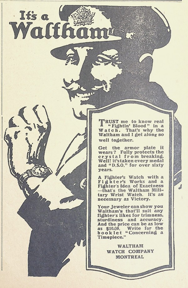 Publicité montréalaise capitalisant sur le thème de la guerre. 1917. BM5,S3,D14.