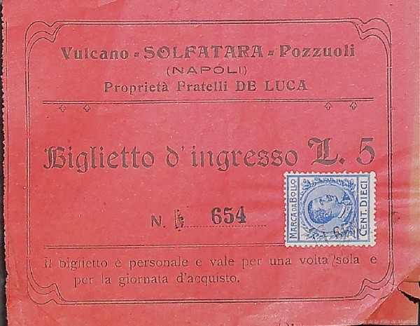 Billet d'entrée pour un spectacle, Italie. 1914. BM1,S1,SS7.