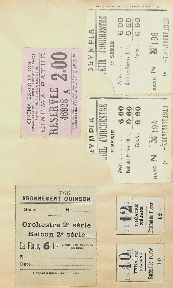 Billets d'entrée, Paris. 1913. BM1,S1,SS7.