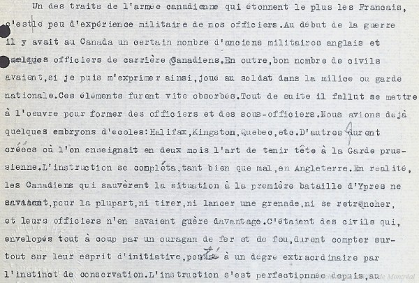 Article d'Olivar Asselin au sujet des militaires canadiens. 1917. BM55,S2,D24.