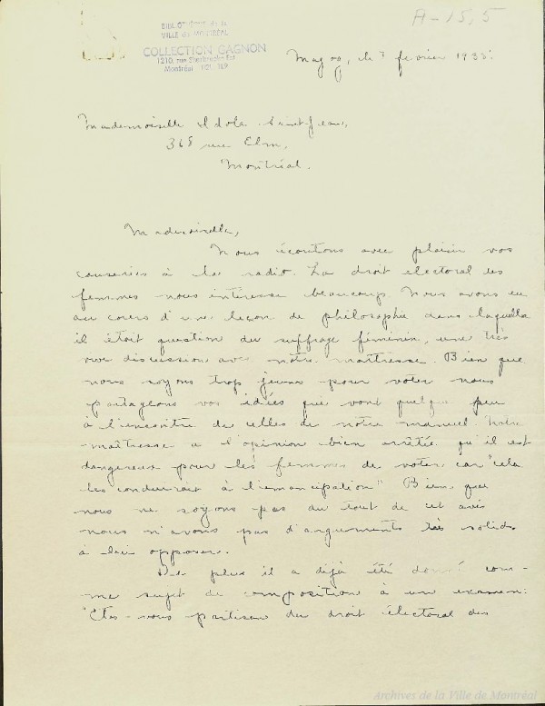 Lettre de Patricia Ling à Idola Saint-Jean, 7 février 1935, BM102_03.