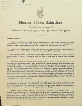 Discours radiodiffusé d'Idola Saint-Jean, vers 1931. BM102_08.