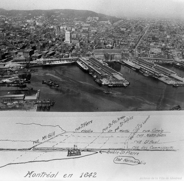 Vue aérienne de Montréal et de son port, reproduction d'Edgar Gariépy, 1942, BM42-G1560