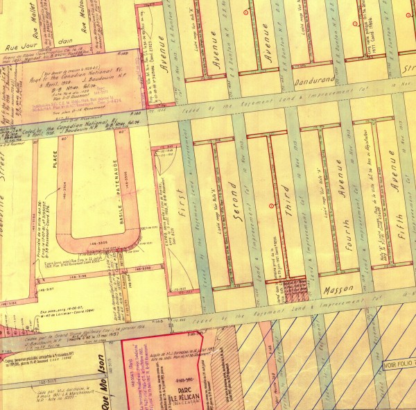 Plan des propriétés de la Ville de Montréal. Secteur du Vieux Rosemont (extrait). VM004-01_006. Archives de la Ville de Montréal.