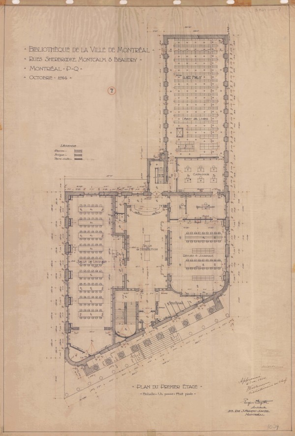 Plan du premier étage. 1914. VM116-1_0039-B-1029-007. Archives de la Ville de Montréal.