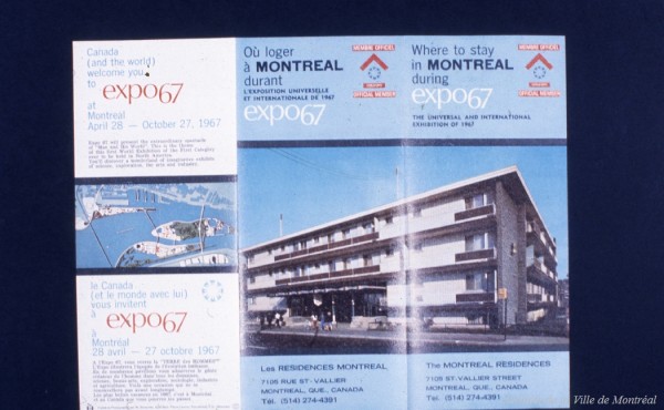 Dépliant publicitaire de Loge Expo. – 1967. – Archives de la Ville de Montréal. P110-Y_02-P051