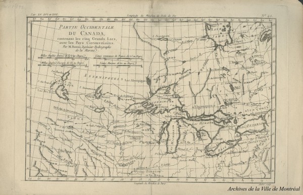 Carte de la région des Grands Lacs, 1780, Archives de la Ville de Montréal, BM002-39-D015-P006. 