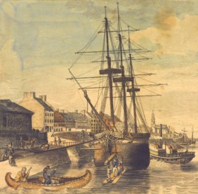 1830. View of the harbour, Montreal / R. A. Sproule Delt. ; W. L. Leney sc. BM007-2-D14-P058. Archives de la Ville de Montréal.