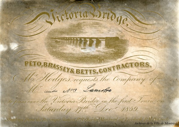 Invitation pour le passage du premier train sur le Pont Victoria. - 17 décembre 1859. BM1-3-2_1P001. Archives de la Ville de Montréal.