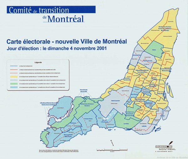 Les districts électoraux de la nouvelle Ville de Montréal (post fusions). - 2001. P107-5. AVM.