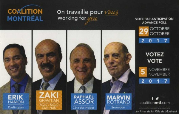 Prospectus électoral du parti politique Coalition Montréal en vue de l'élection générale du 5 novembre 2017. P178-02-08-D007-007. Archives de la Ville de Montréal