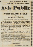 Avis public : règlement enjoignant à chaque occupant de maison de réparer et entretenir les chemins situés devant chez eux, en aplanissant la neige, en comblant les pentes ou en supprimant les bosses. – 23 décembre 1834. VM035-3-2-D063 p328. AVM.
