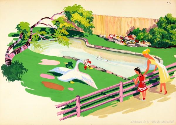 Illustration de l’attraction « Ma mère l'oye » du Jardin des merveilles. / Roland Proulx. - 1958. P115-01-D002-003. Archives de la Ville de Montréal.
